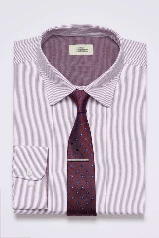 Burgundy Stripe Regular Fit Shirt And Tie Set